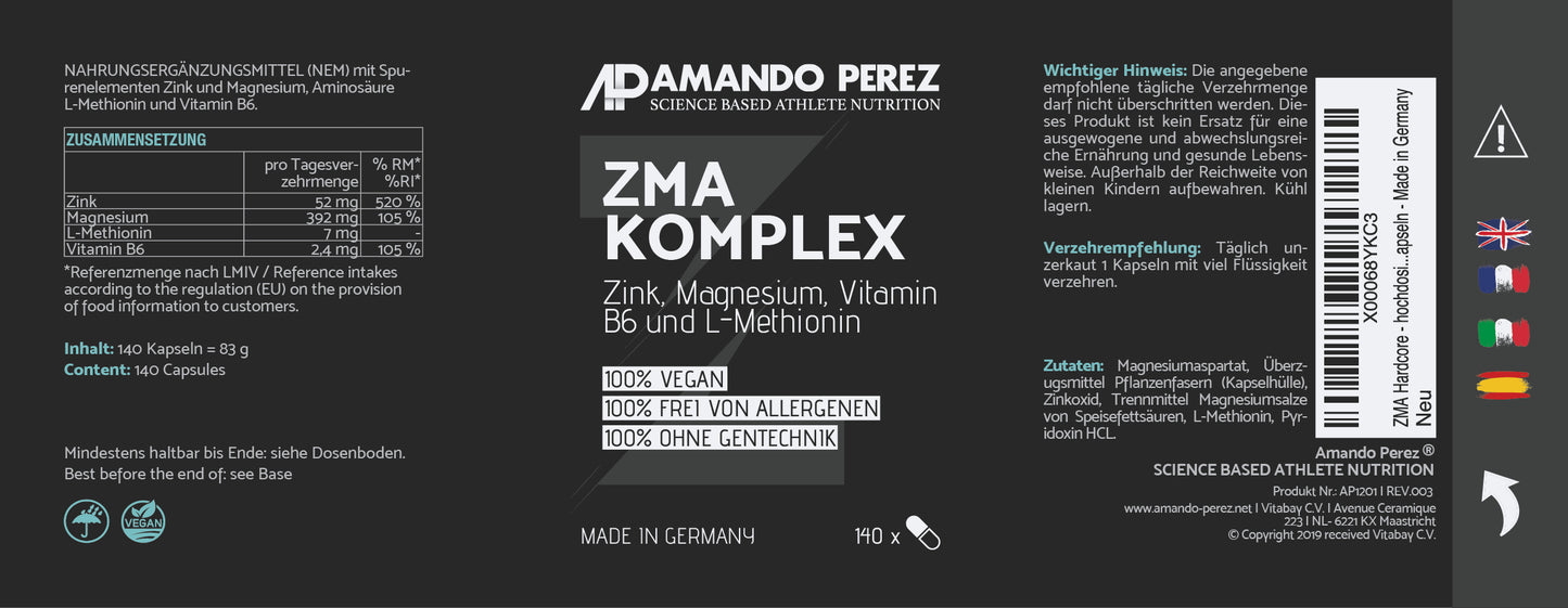 ZMA Komplex - 140 vegane Kapseln