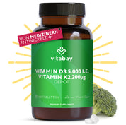 Vitamin D3 Depot 5000 IE + Vitamin K2 100mcg  - 180 vegane Tabletten