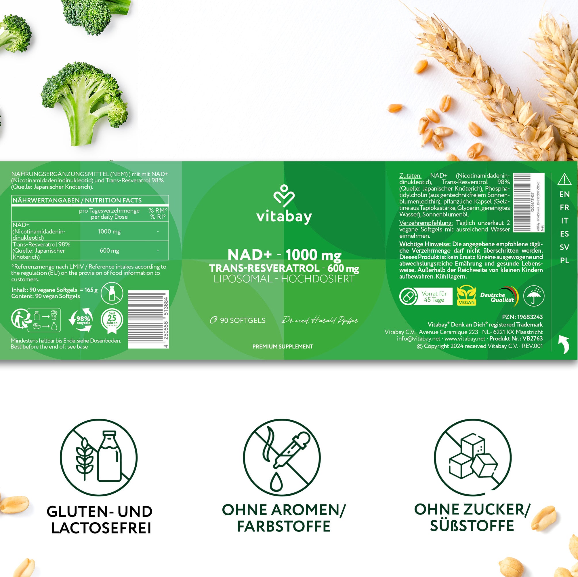 NAD+ 1000 mg Trans-Resveratrol 600 mg liposomal - hochdosiert - 90 vegane Softgels