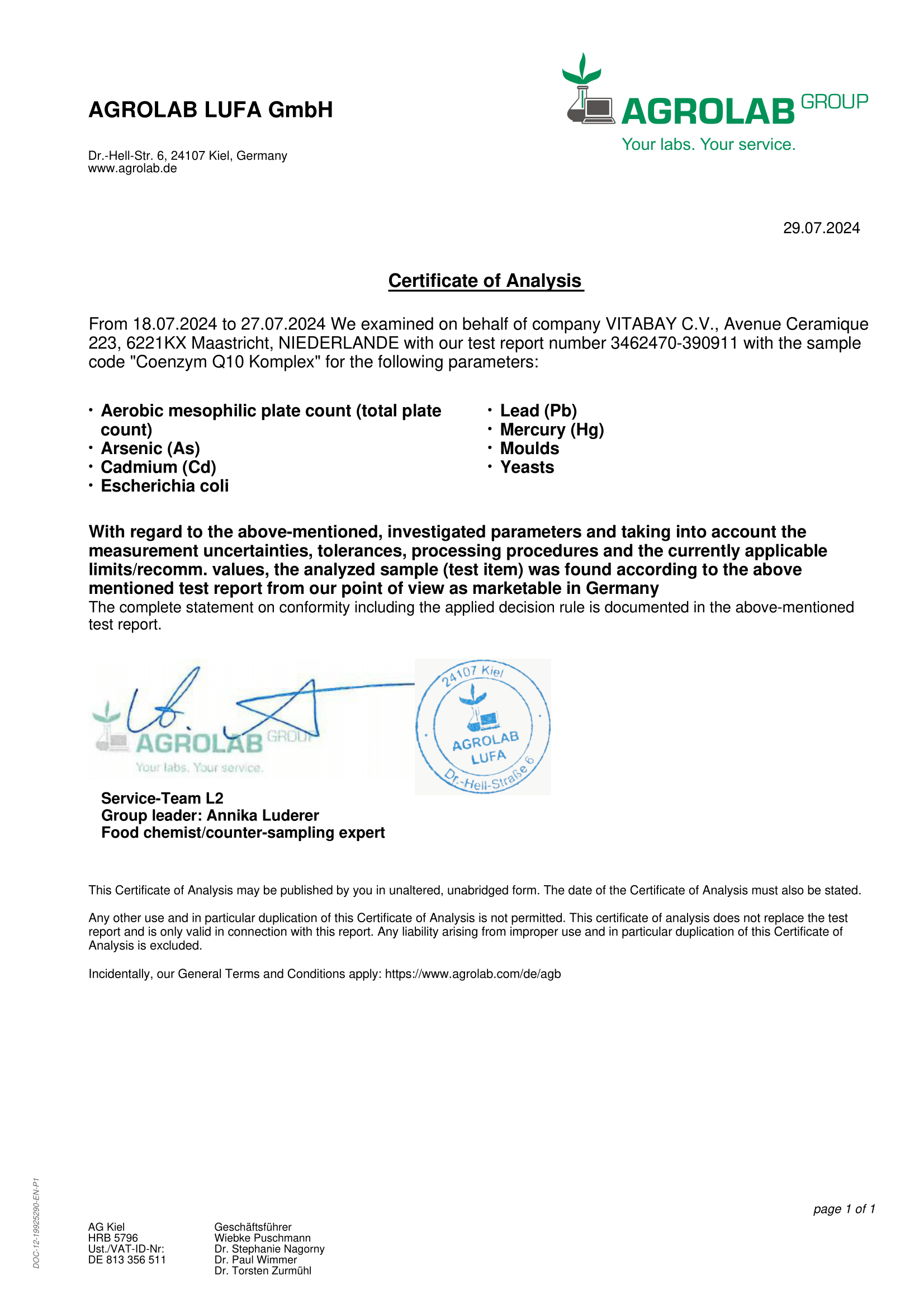 Laborzertifikat im A4-Format