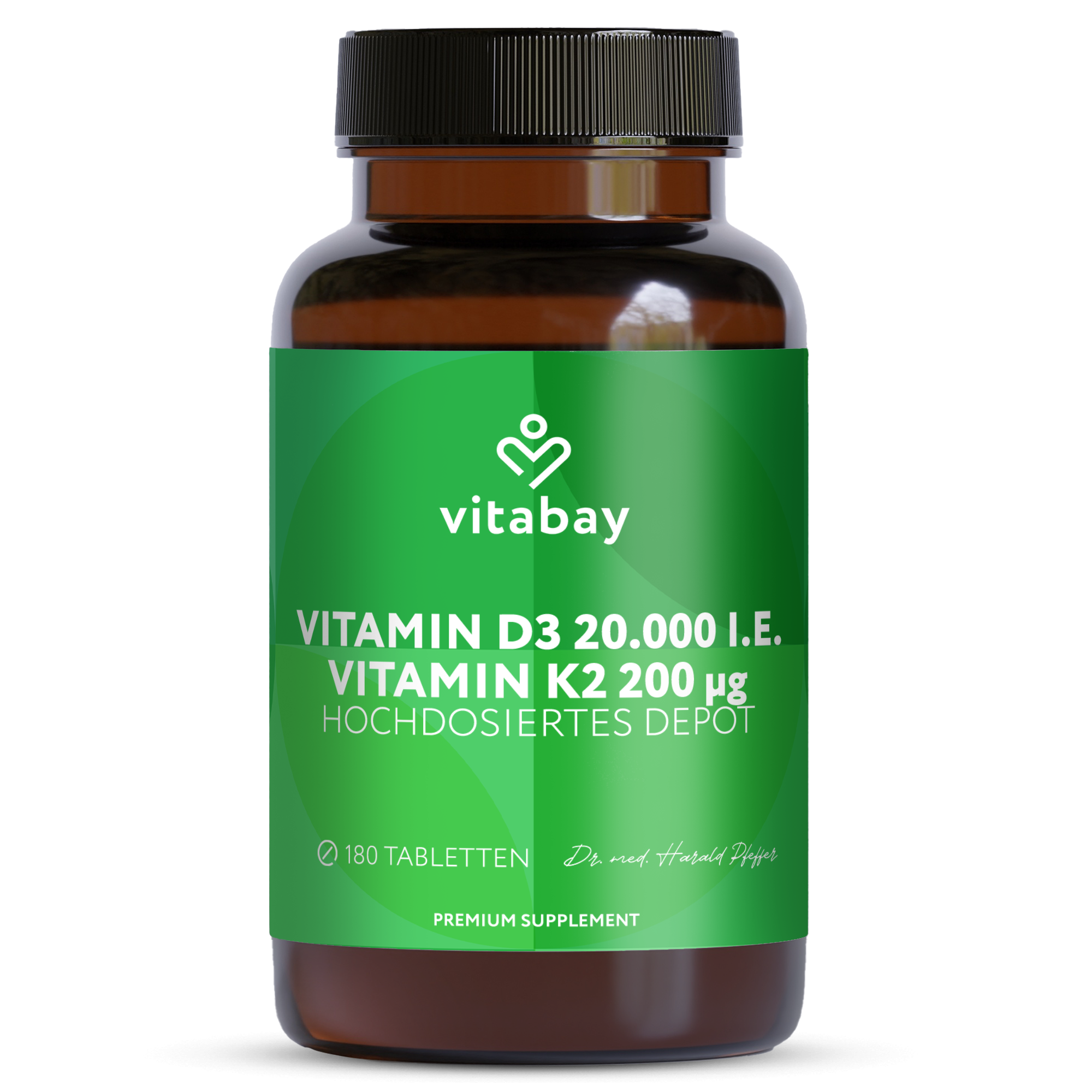 Vitamin D3 20.000 I.E. + K2 200 µg - 180 vegane Tabletten