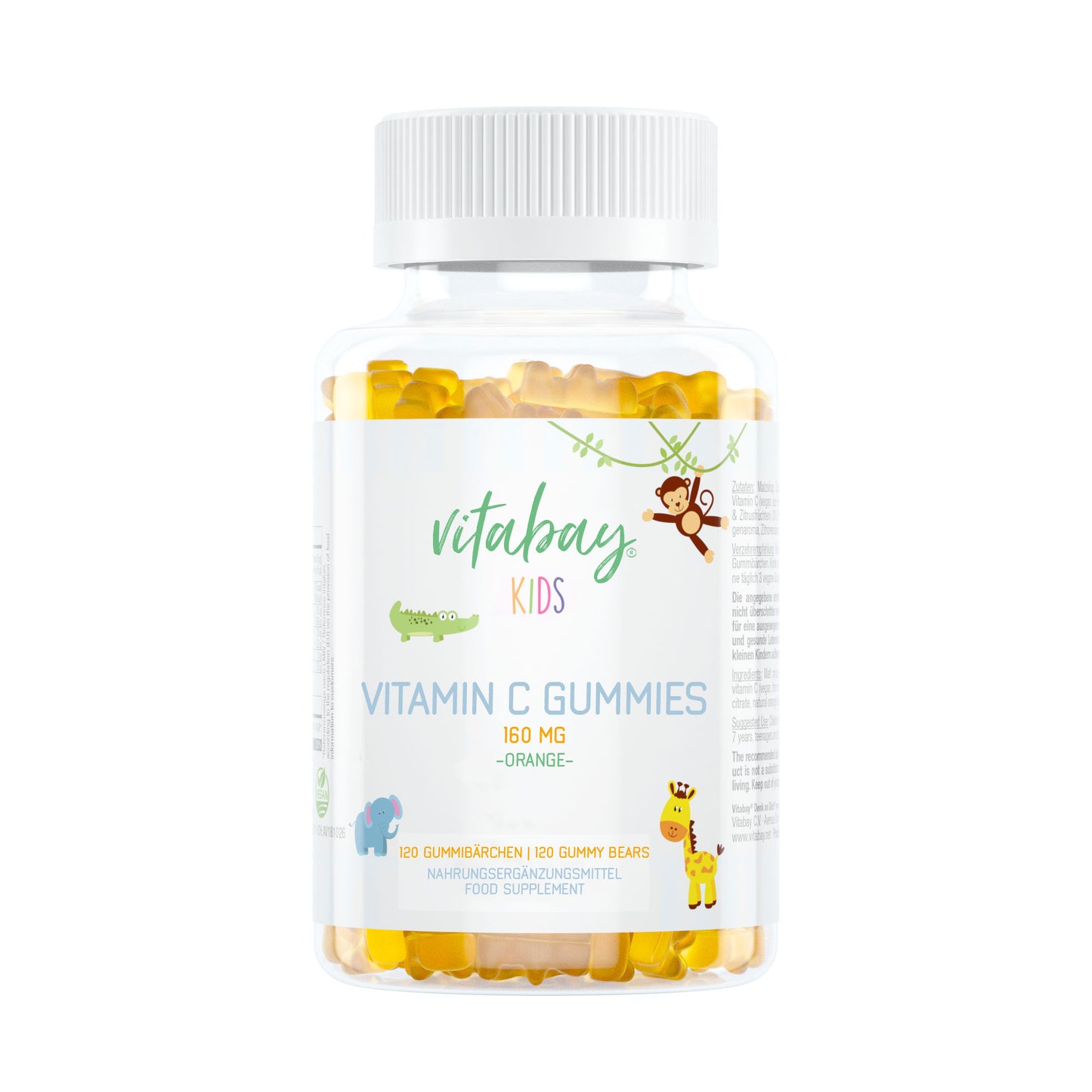 Vitamin C 160 mg - 120 vegane Gummibärchen für Kinder - Orange Geschmack