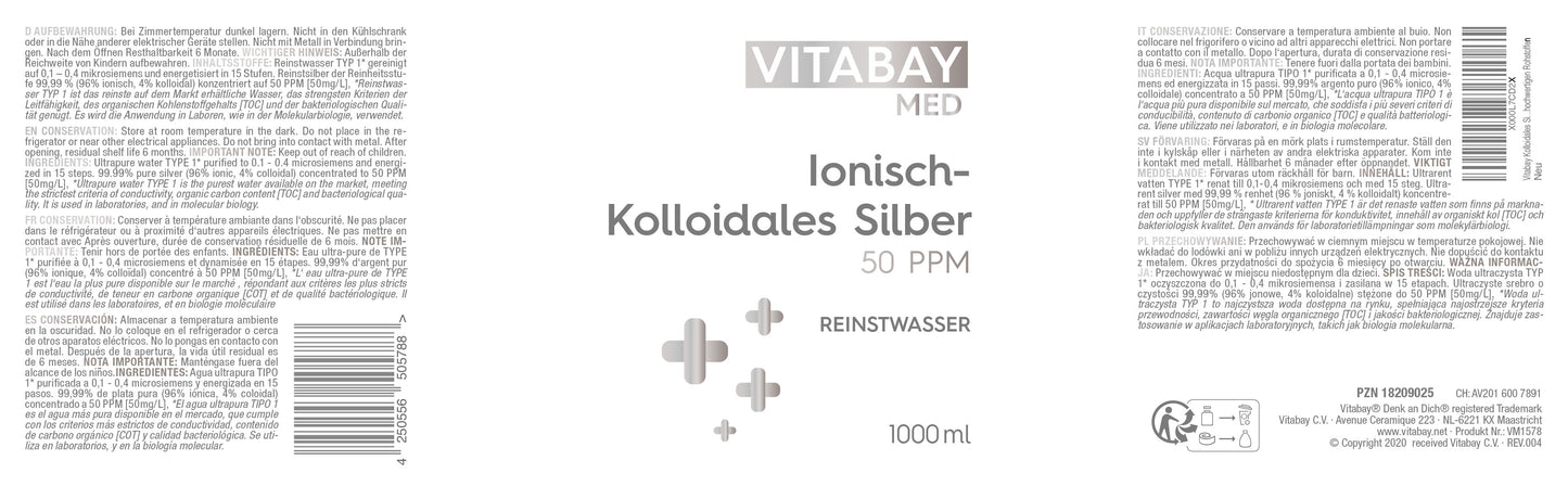 Kolloidales Silber 50 PPM Reinheitsstufe 99,99% - 1000ml