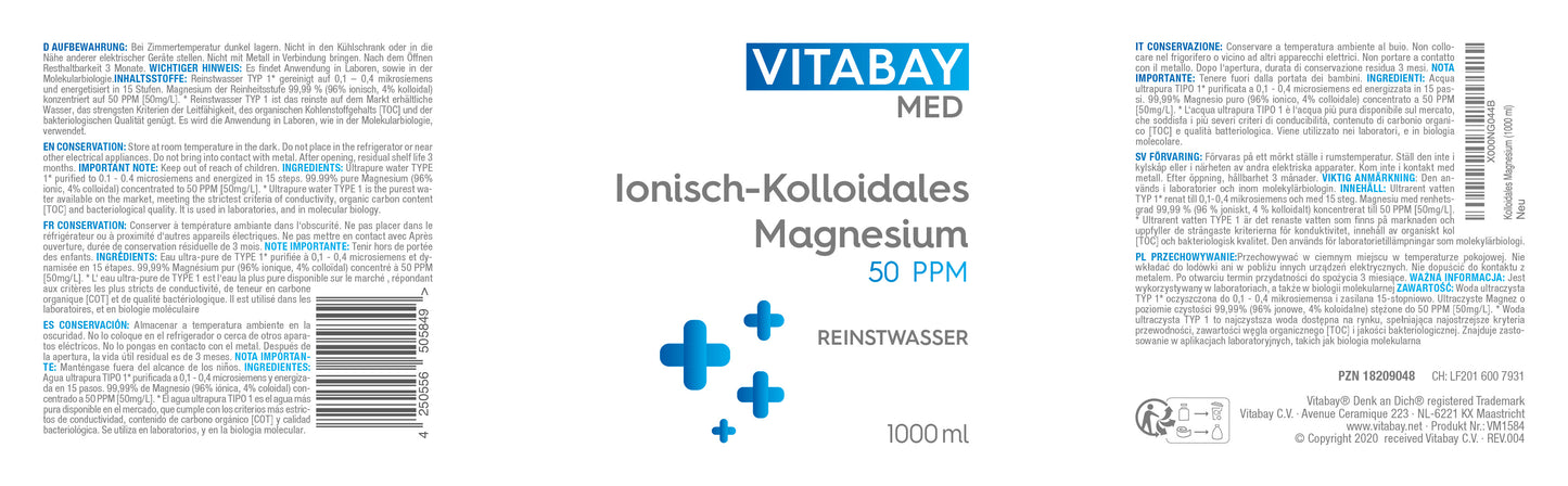 Kolloidales Magnesium 50 PPM - Reinheitsstufe 99,99% - 1000ml