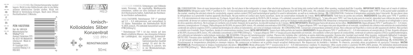 Kolloidales Silber 500 PPM - Reinheitsstufe 99,99% - 50 ml