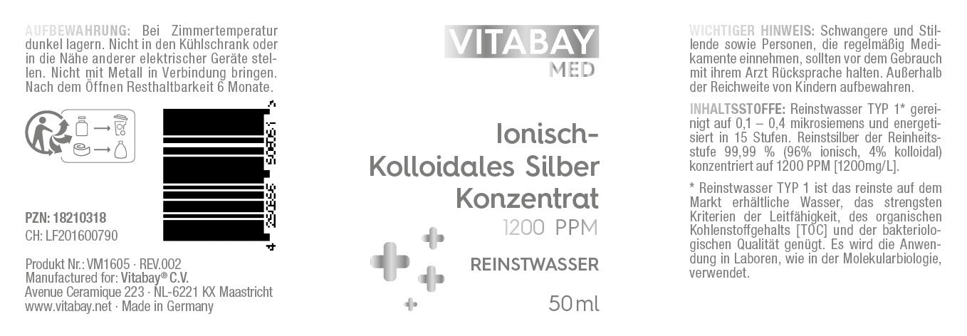 Kolloidales Silber Konzentrat 1200 PPM - Reinheitsstufe 99,99% - 50 ml