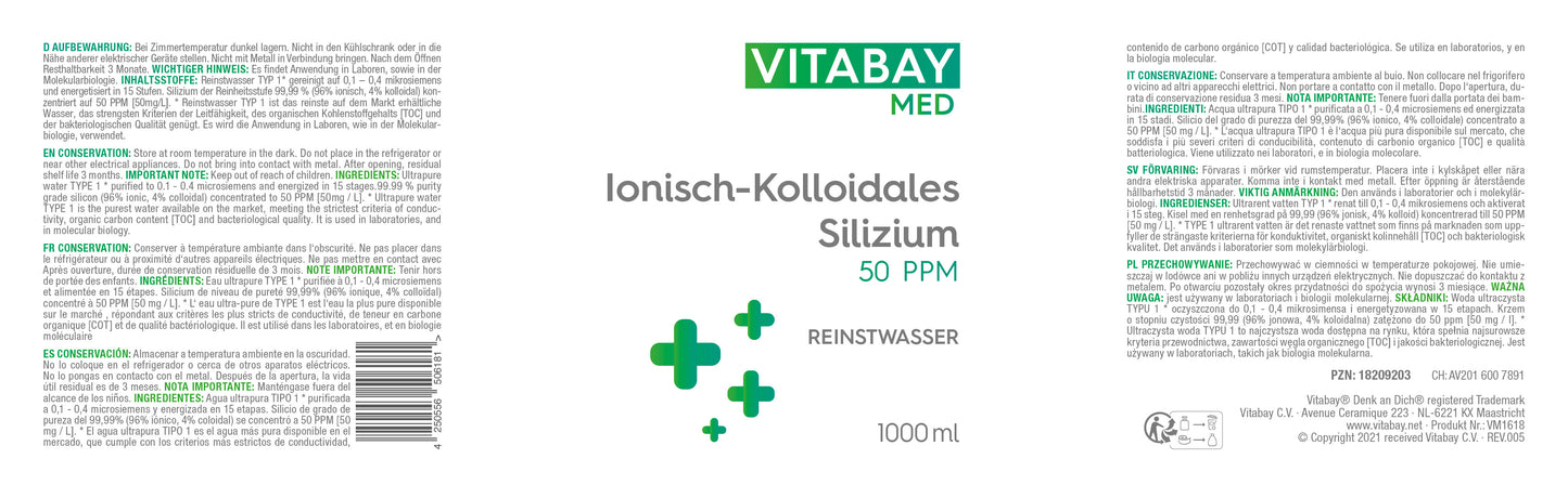 Kolloidales Silizium 50 PPM - Reinheitsstufe 99,99% - 1000 ml