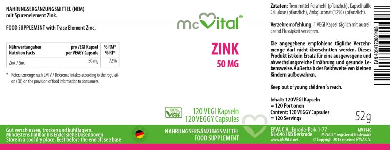 Zink 50 mg  - 120 vegane Kapseln