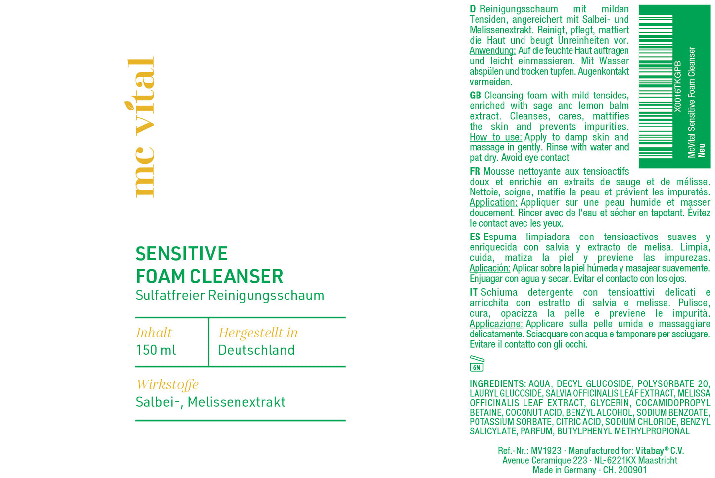 Sensitive Foam Cleanser mit Salbei- und Melissenextrakt, sulfatfrei, besonders mild