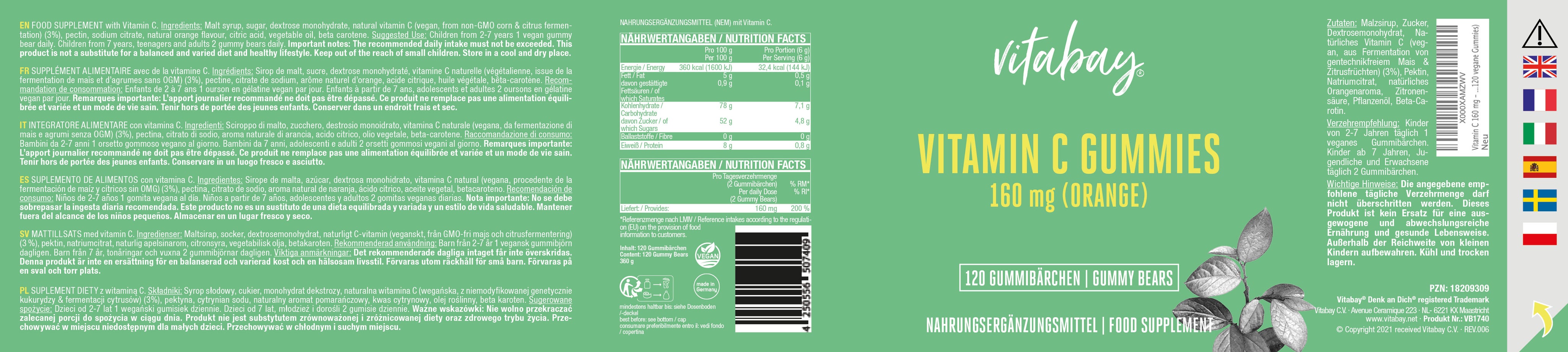 Vitamin C 160 mg - 120 vegane Gummibärchen