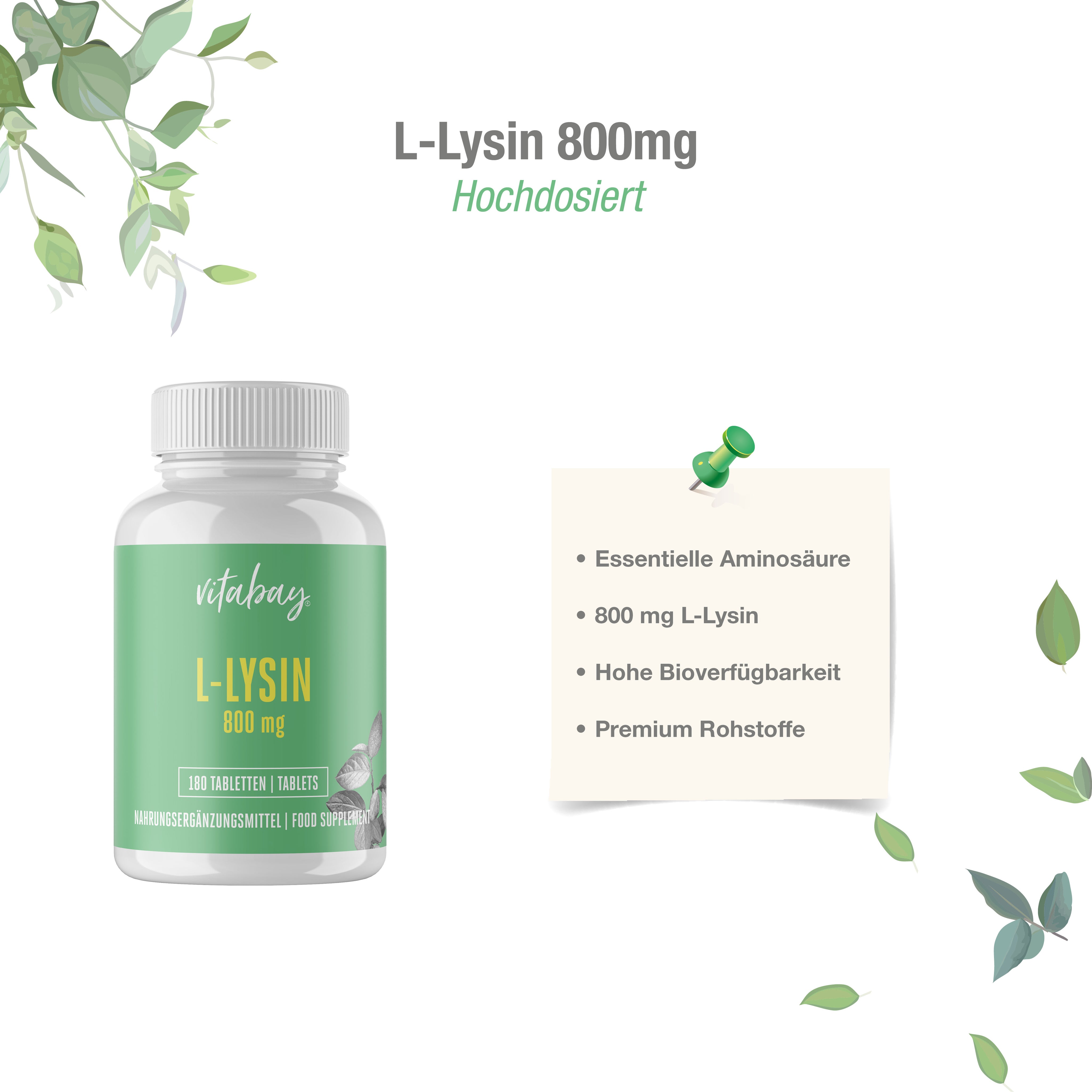L-Lysin 800mg - 180 vegane Tabletten