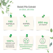 Reishi Pilz Extrakt 650 mg - 180 vegane Kapseln