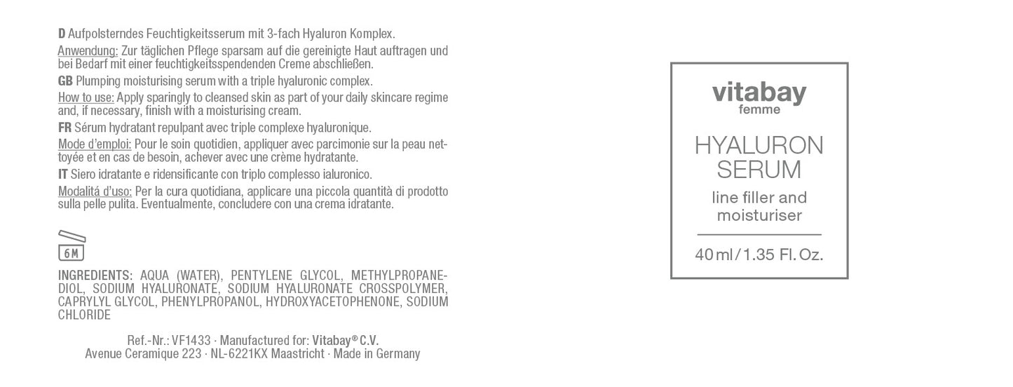 Hyaluron Serum - 3-fach Hyaluronsäure für trockene Gesichtshaut & Anti-Aging - 40 ml