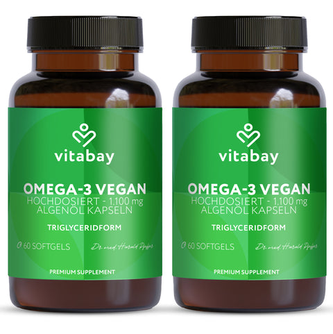 Omega 3 Vegan - 60 Algenöl-Softgelkapseln mit 1100 mg Omega 3, DHA & EPA