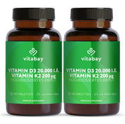 Vitamin D3 20.000 I.E. + K2 200 µg - 180 vegane Tabletten