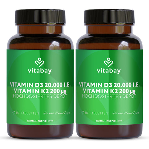 Vitamin D3 20,000 IU + K2 200 µg - 180 vegan tablets