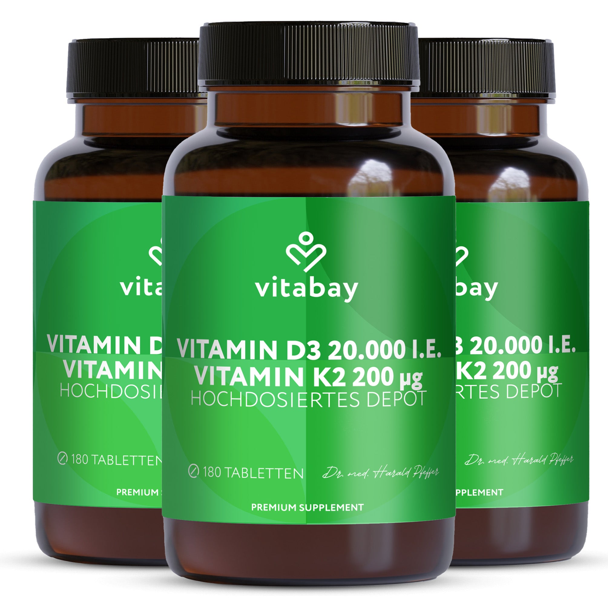 Vitamin D3 20.000 I.E. + K2 200 µg - 180 vegane Tabletten