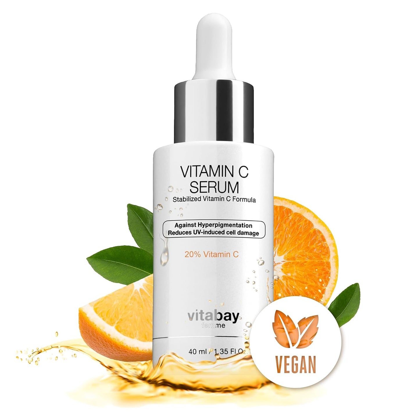 Organic 20% Vitamin C Serum für Ihr Gesicht 40 ml - mit 20% Vitamin C in klinischer Stärke + Aminosäure