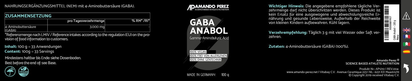 GABA Anabol (Gamma-aminobutyric acid) - 100 g veganes Pulver