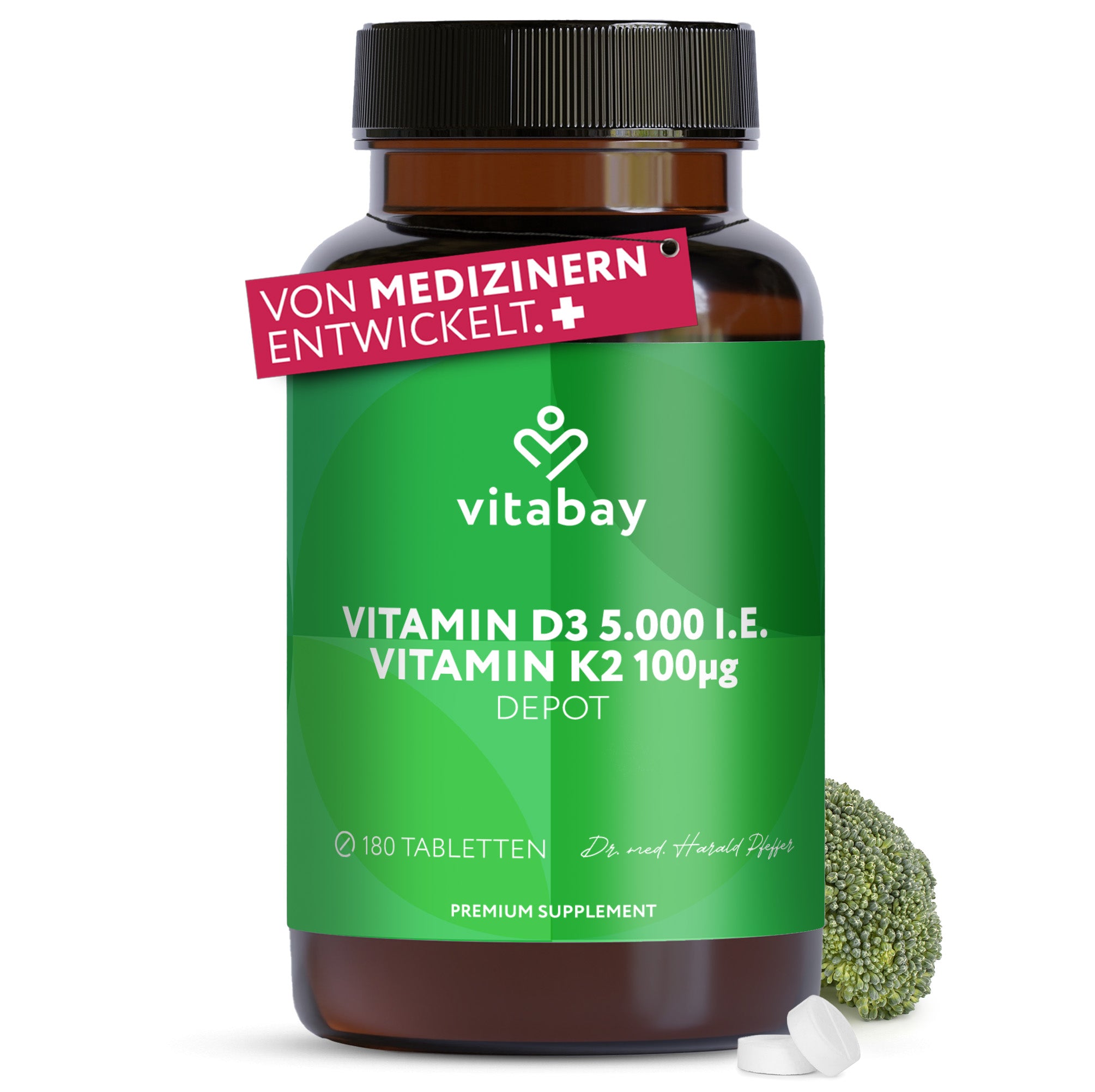 Vitamin D3 Depot 5000 IE + Vitamin K2 100mcg  - 180 vegane Tabletten