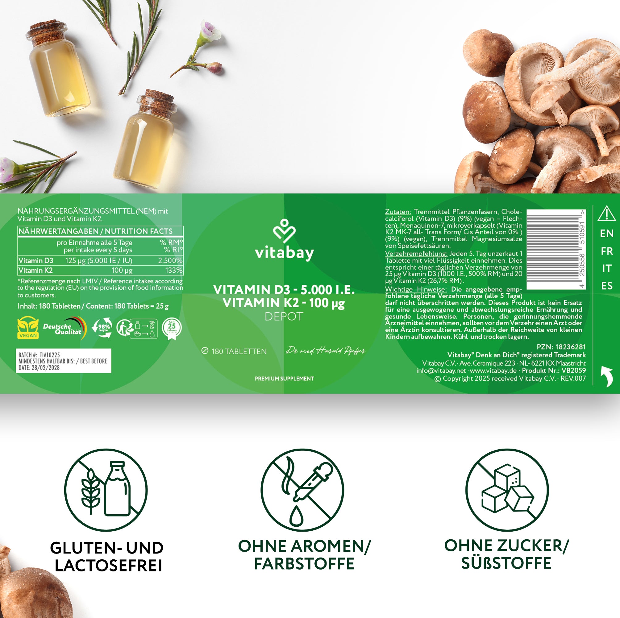 Vitamin D3 Depot 5000 IE + Vitamin K2 100mcg  - 180 vegane Tabletten