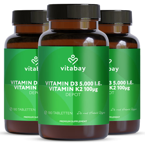 Vitamin D3 Depot 5000 IU + Vitamin K2 100mcg - 180 vegan tablets