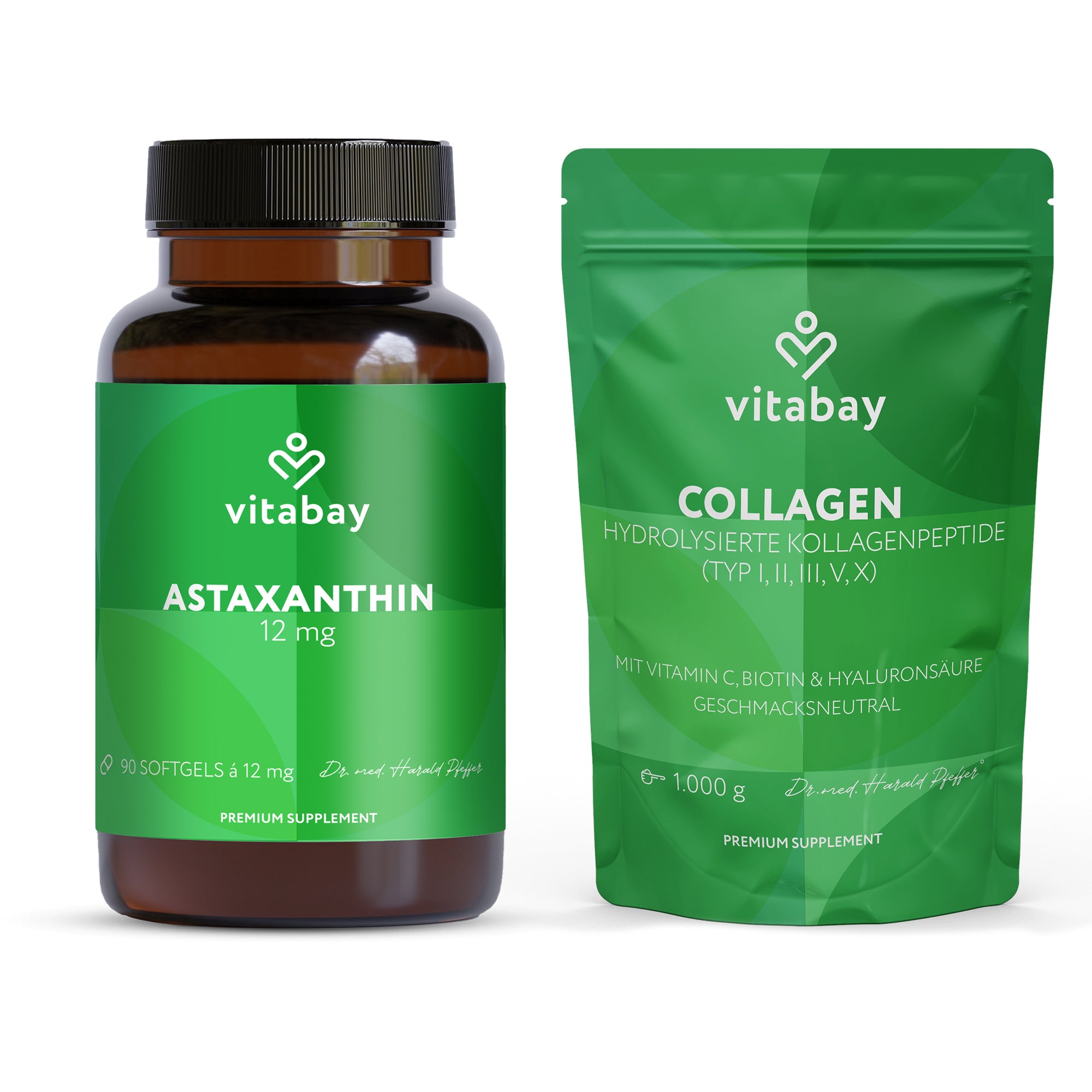 Vitabay Beauty Set: Astaxanthin 12mg Softgelkapseln und Kollagen Pulver Komplex im Vorteilspaket