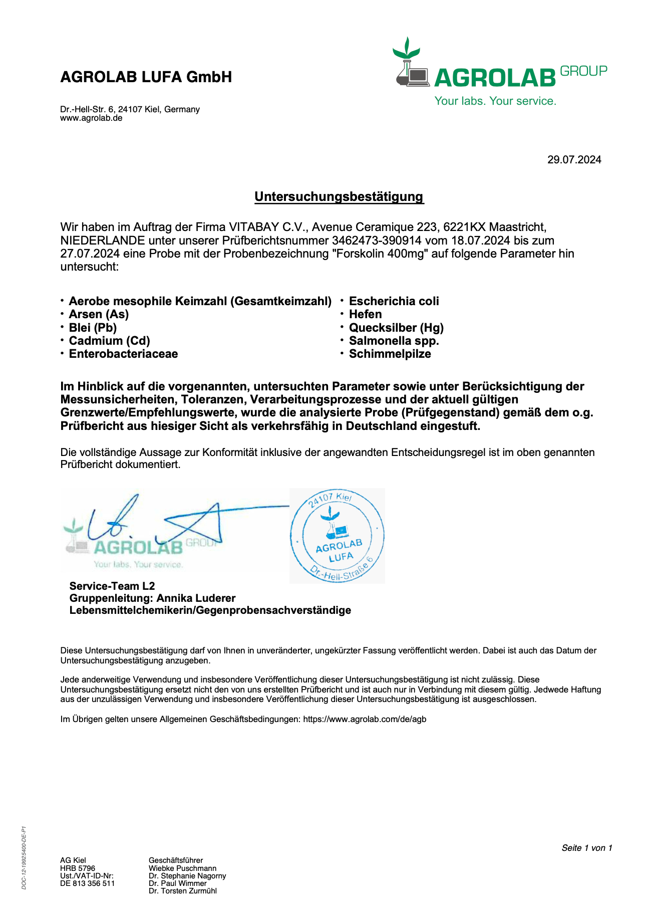 Laborzertifikat im A4-Format