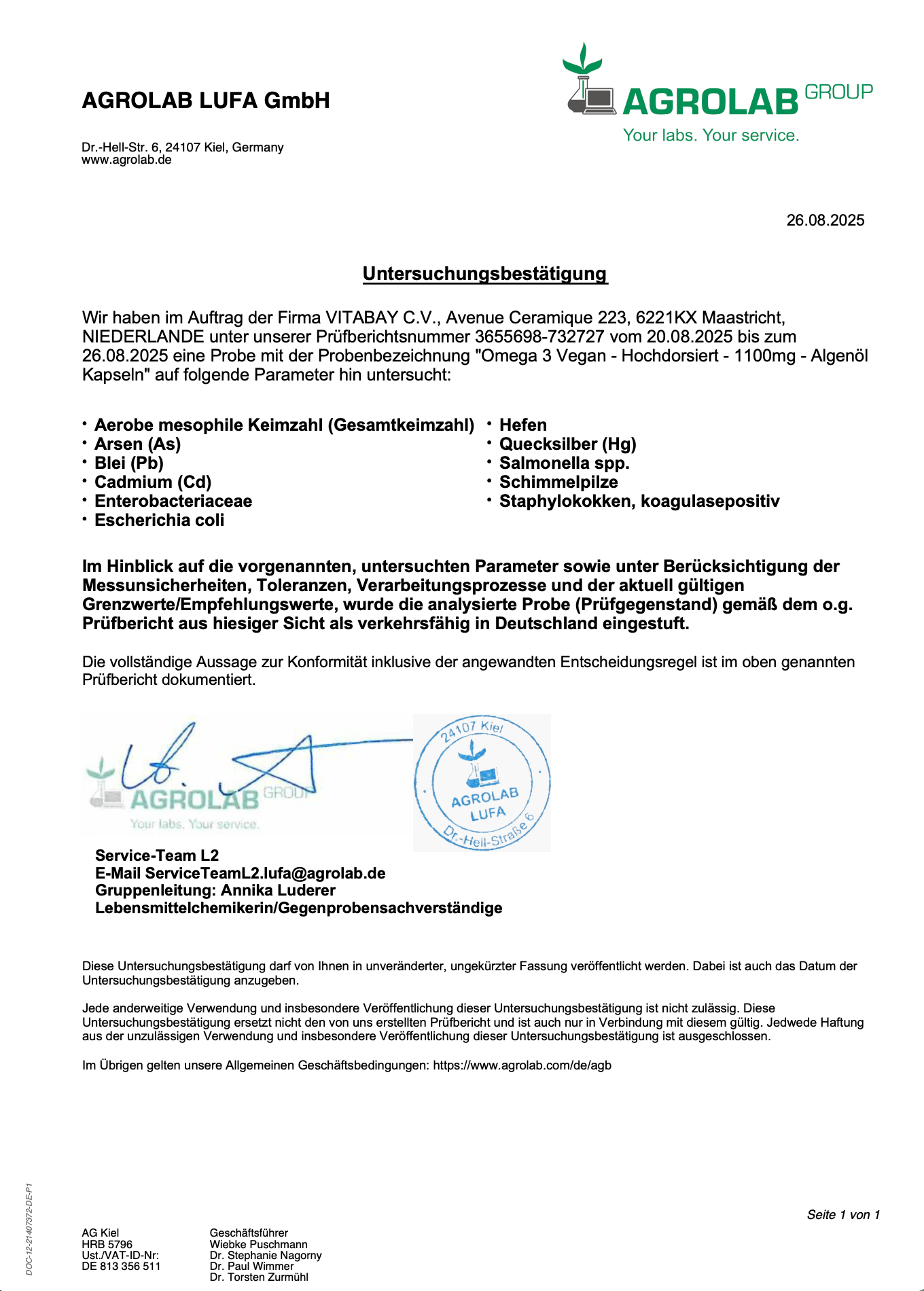 Laborzertifikat im A4-Format