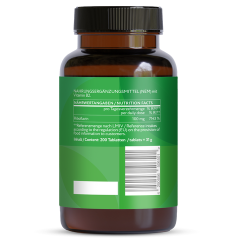 Vitamin B2 Riboflavin 100 mg - 200 vegan tablets