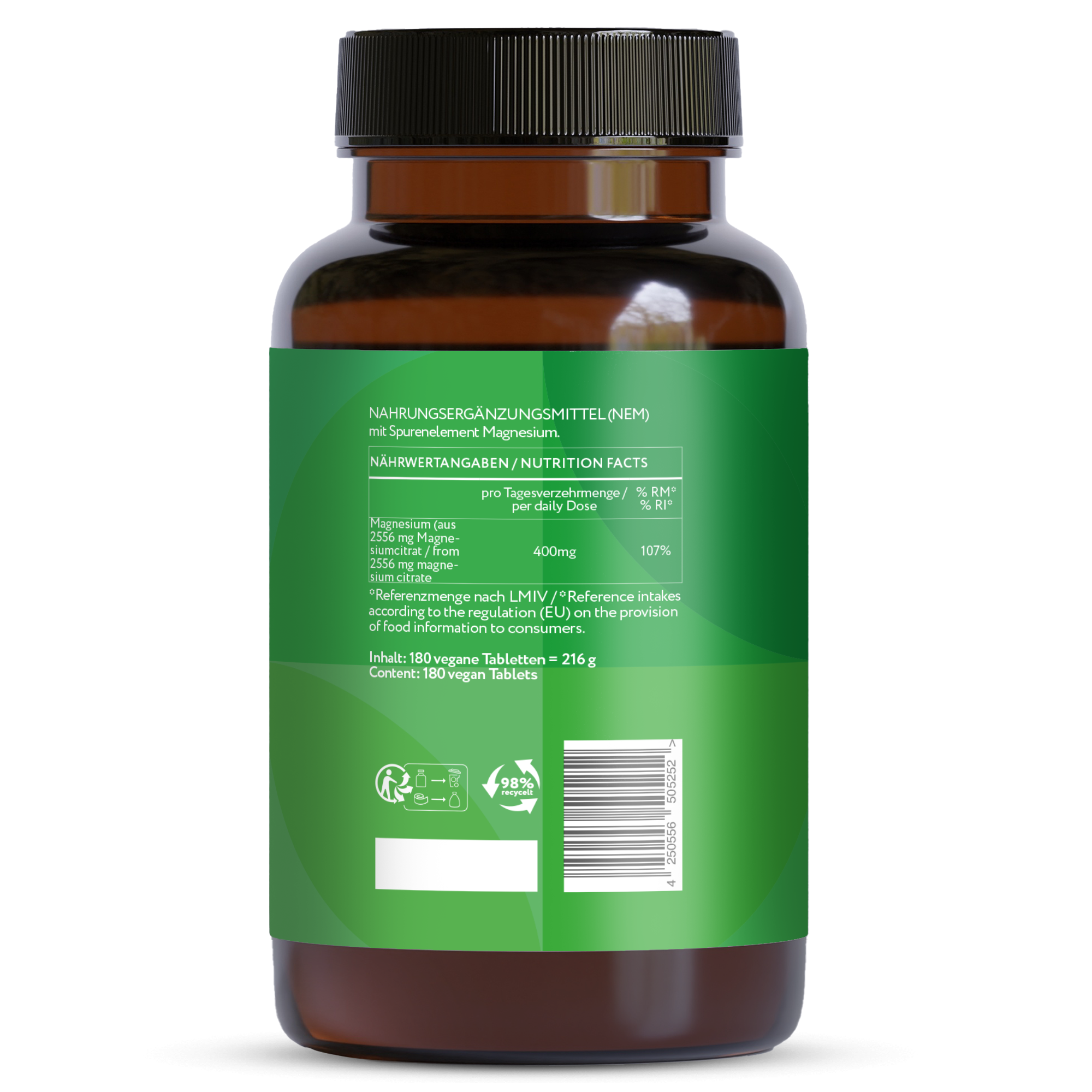 Magnesiumcitrat 400 mg - 180 vegane Tabletten