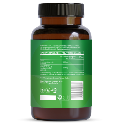 NAD+ 1000 mg Trans-Resveratrol 600 mg liposomal - 90 Vegan Softgels