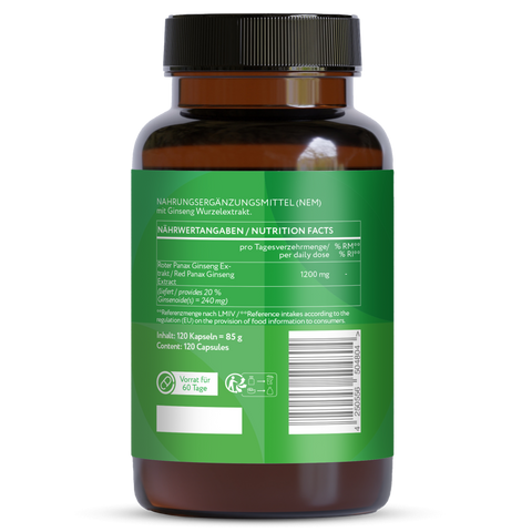 Red Panax Ginseng Extract 600 mg - 120 Vegan Capsules