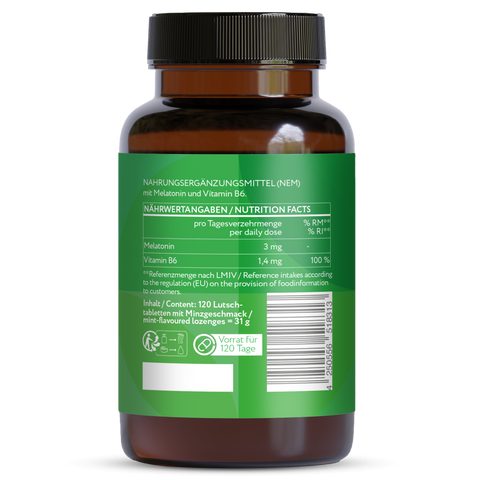 Melatonin 3 mg + Vitamin B6 – 120 Premium Melatonin Lozenges with Menthol