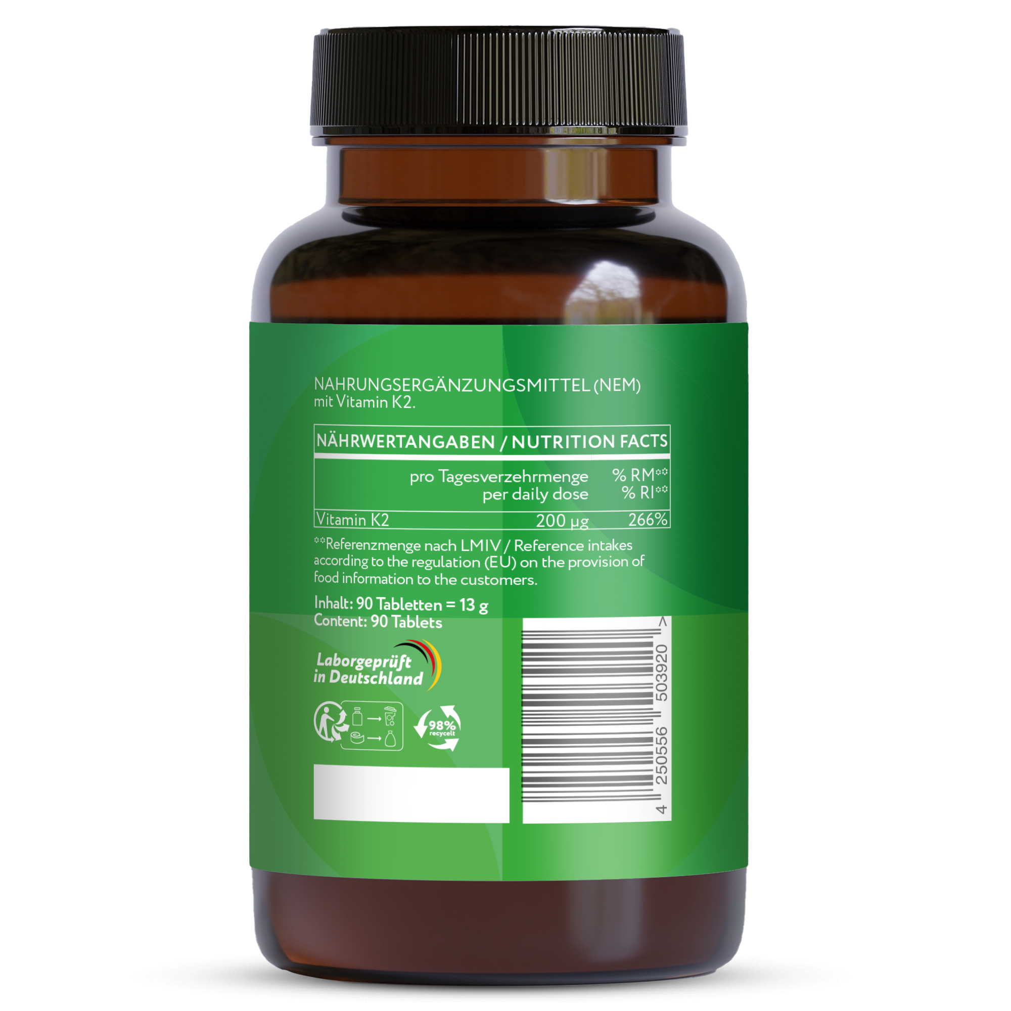 Vitamin K2 MK-7 200 µg - Vegane Tabletten