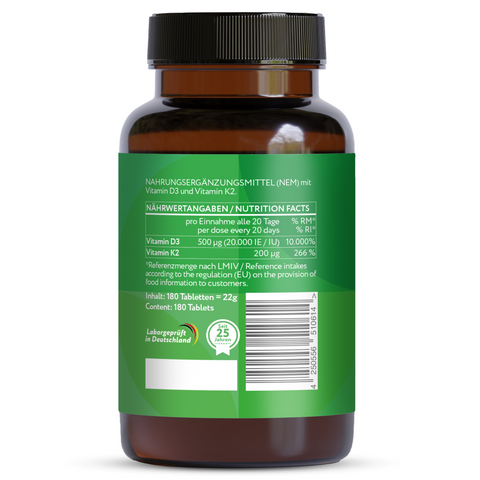 Vitamin D3 20,000 IU + K2 200 µg - 180 vegan tablets