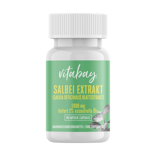 Salbei Extrakt 1900 mg (Blattextrakt, Salvia officinalis, 2% essentielle Öle) - 90 vegane Kapseln