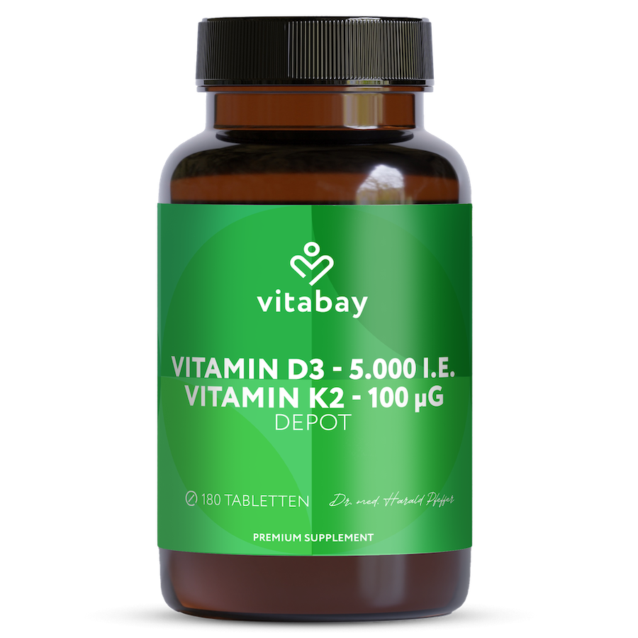 Vitamin D3 Depot 5000 IE + Vitamin K2 100mcg  - 180 vegane Tabletten