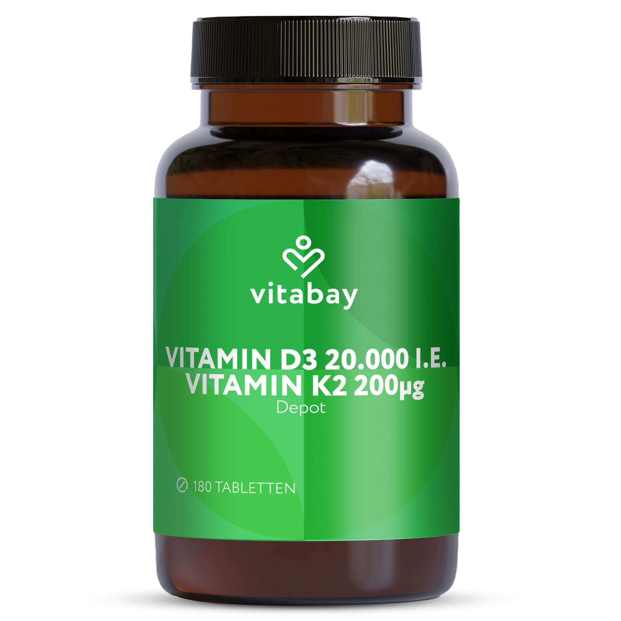 Vitamin D3 20.000 I.E. + K2 200 µg - 180 vegane Tabletten