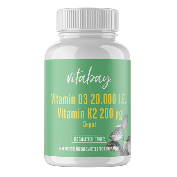 Vitamin D3 20.000 I.E. + K2 200 µg - 180 vegane Tabletten