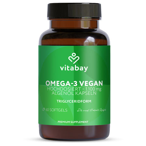 Omega 3 Vegan - 60 Algenöl-Softgelkapseln mit 1100 mg Omega 3, DHA & EPA