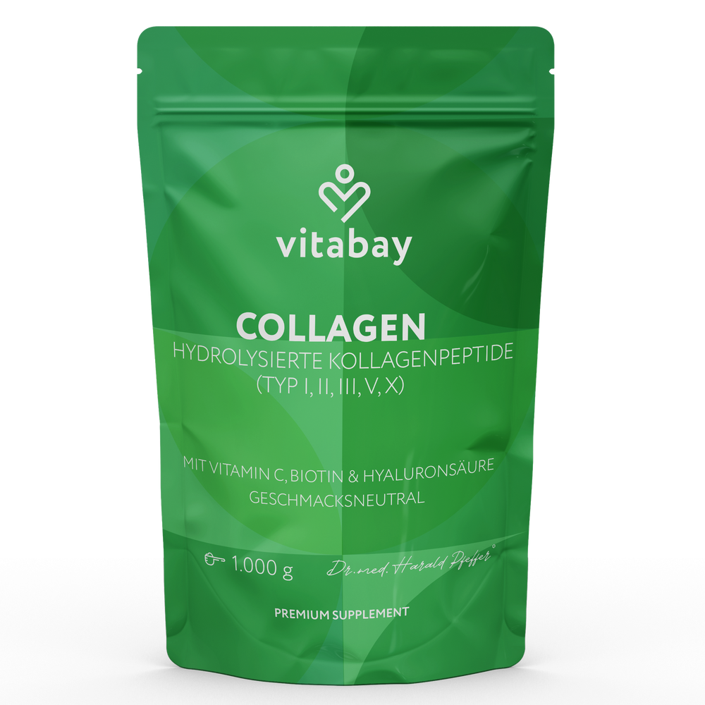 Kollagen Pulver Komplex - Hydrolysierte Kollagenpeptide (Typ I, II, III, V, X) +  Mit Vitamin C, Biotin & Hyaluronsäure  - 1kg
