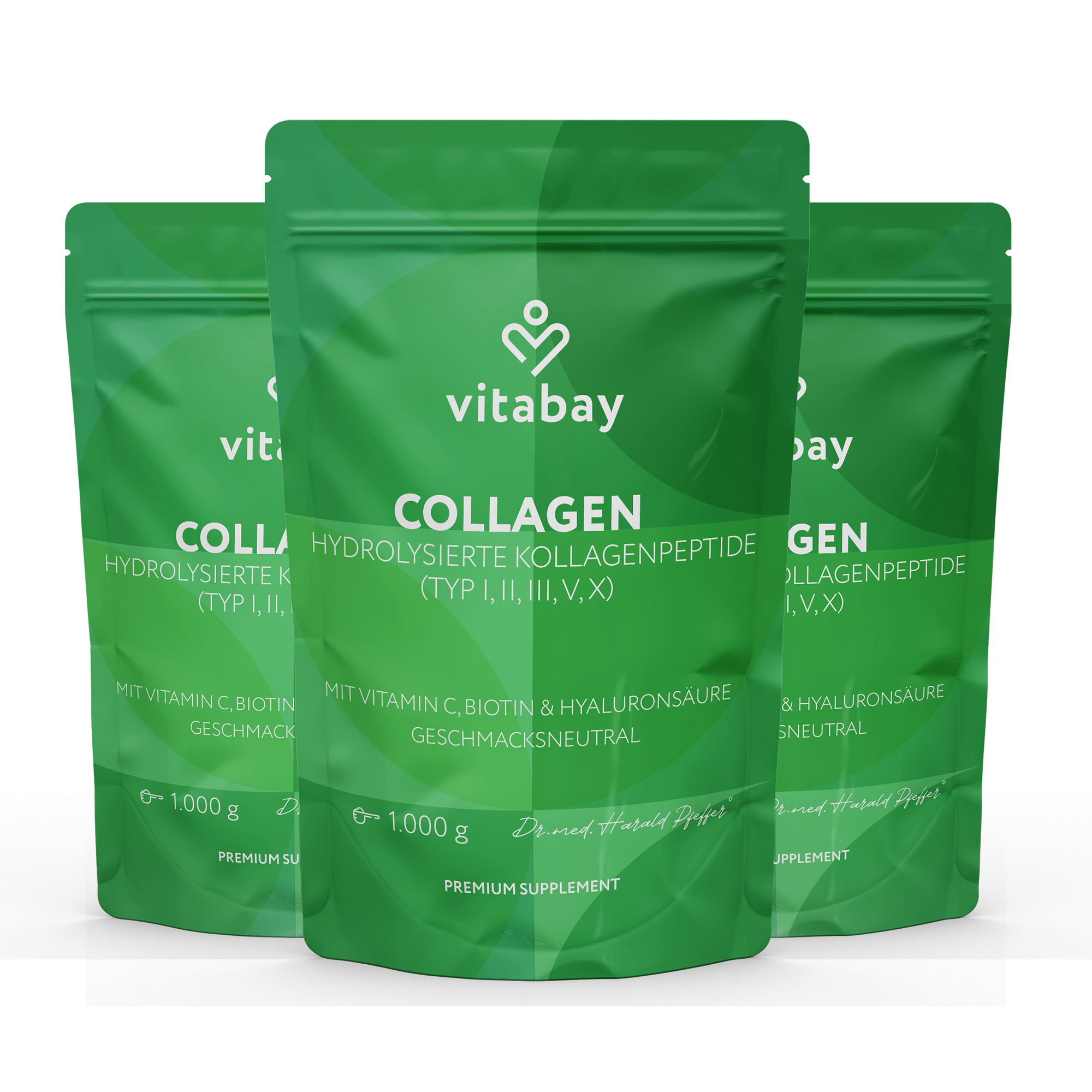 Kollagen Pulver Komplex - Hydrolysierte Kollagenpeptide (Typ I, II, III, V, X) +  Mit Vitamin C, Biotin & Hyaluronsäure  - 1kg