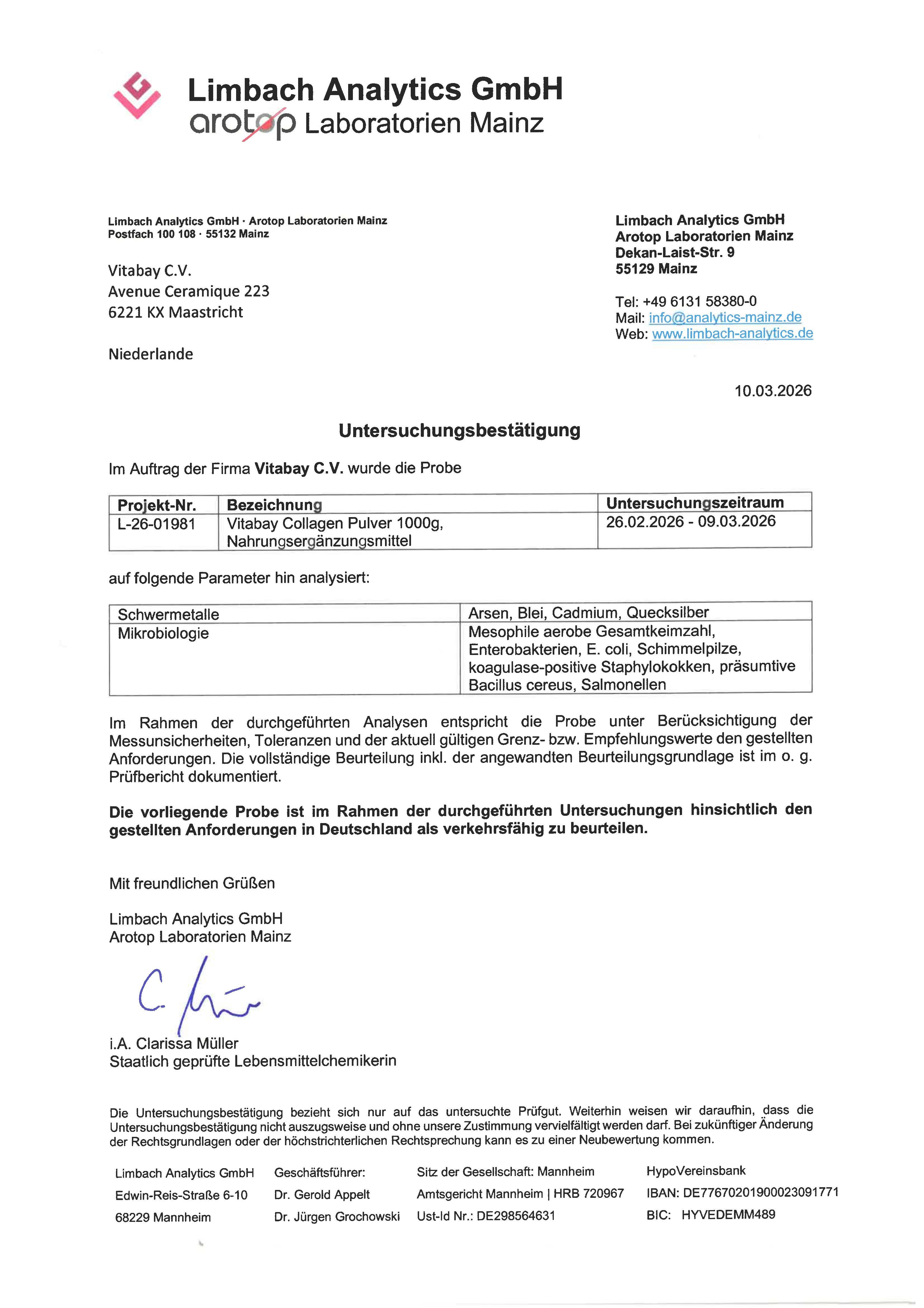 Laborzertifikat im A4-Format