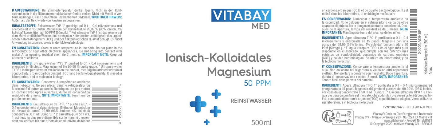 Kolloidales Magnesium 50 PPM - Reinheitsstufe 99,99% - 500 ml