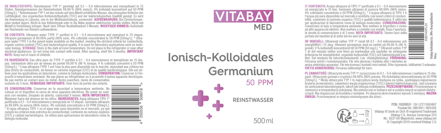 Kolloidales Germanium 50 PPM - Reinheitsstufe 99,99% - 500 ml