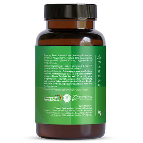 Red Panax Ginseng Extract 600 mg - 120 Vegan Capsules