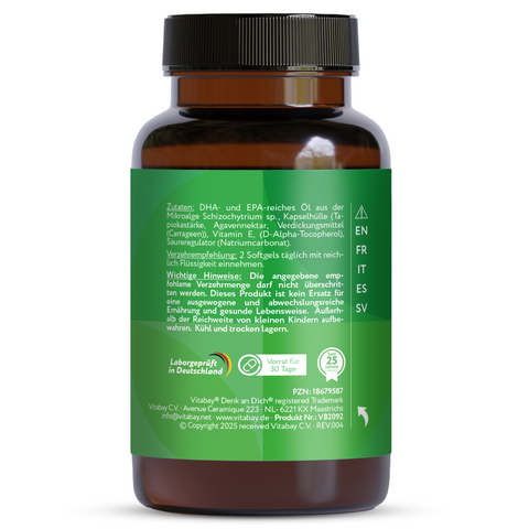 Omega 3 Vegan - 60 Algae Oil Softgel Capsules with 1100 mg Omega 3, DHA & EPA