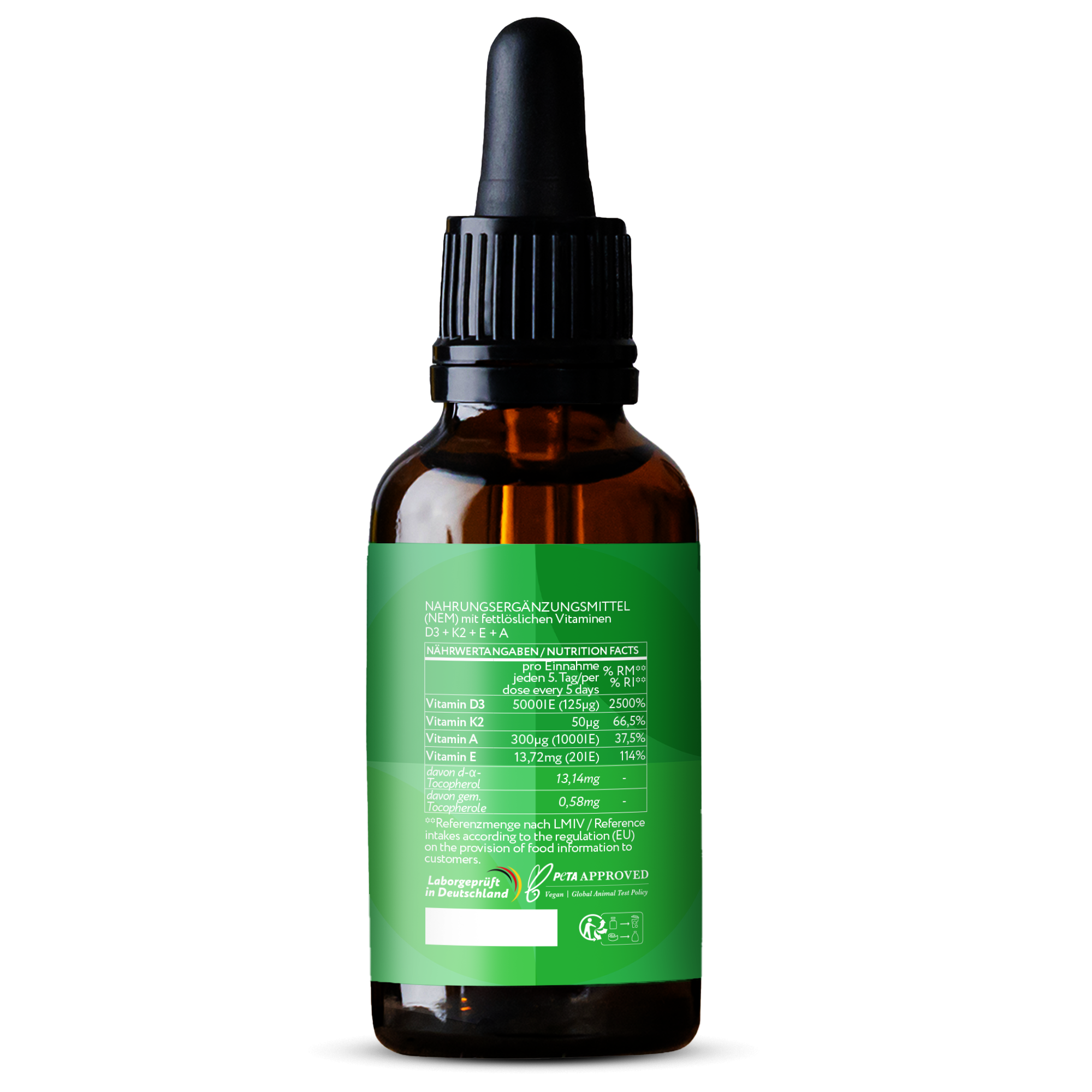 DEKA 5000 – Premium-Öl mit  Vitamin D3, K2, A & E - 60 ml / 1.800 Tropfen
