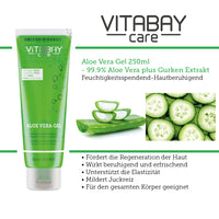 Aloe Vera Gel - 99.9% Aloe Vera plus Gurken Extrakt Feuchtigkeitsspendend - Hautberuhigend